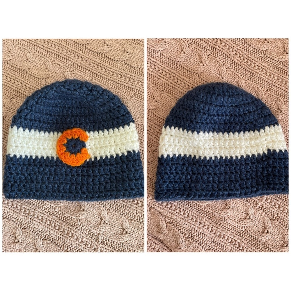✅2/$12,3/$16 Knit Colorado beanie- orange and navy